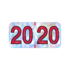 20-HSYM | 2020 Silver Holographic Year Labels Size 3/4H x 1-1/2W Laminated 500/Box