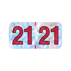 21-HSYM | 2021 Silver Holographic Year Labels Size 3/4H x 1-1/2W Laminated 500/Box