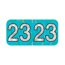 23-HAYM | 2023 Aqua Holographic Year Labels Size 3/4H x 1-1/2W Laminated 500/Box