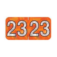 23-HOYM | 2023 Orange Holographic Year Labels Size 3/4H x 1-1/2W Laminated 500/Box