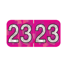 23-HFYM | 2023 Fuchsia Holographic Year Labels Size 3/4H x 1-1/2W Laminated 500/Box