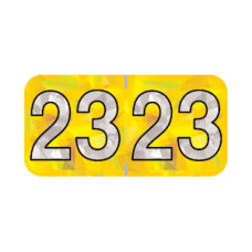 23-HYYM | 2023 Yellow Holographic Year Labels Size 3/4H x 1-1/2W Laminated 500/Box