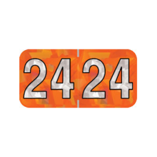 24-HOYM | 2024 Orange Holographic Year Label Size 3/4H x 1-1/2W Laminated 500/Box