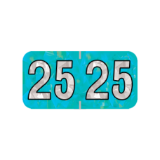 25-HAYM | 2025 Aqua Holographic Year Labels Size 3/4H x 1-1/2W Laminated 500/Box