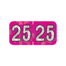 25-HFYM | 2025 Fuchsia Holographic Year Labels Size 3/4H x 1-1/2W Laminated 500/Box