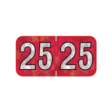 25-HRYM | 2025 Red Holographic Year Labels Size 3/4H x 1-1/2W Laminated 500/Box