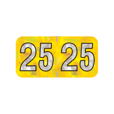 25-HYYM | 2025 Yellow Holographic Year Labels Size 3/4H x 1-1/2W Laminated 500/Box