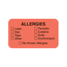 ARD1323 - ALLERGIES - Allergy Labels Fl. Red With Black Print