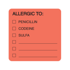 MAP4890 - ALLERGIC TO: PEN - Allergy Labels Fl. Red/Bk Print 