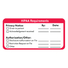 HIPAA Requirements Labels. Medical Chart Labels are Red with Black Print 4 x 2-1/2, 250/box. Use to help with HIPAA compliance efforts.